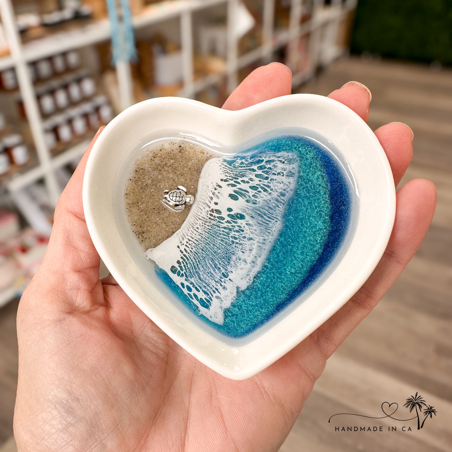 Small Heart Baby Sea Turtle Ring Dish with Real Beach Sand